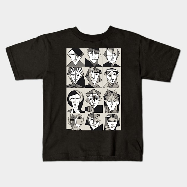 Cubist Portraits Kids T-Shirt by Ikibrai